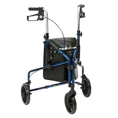 Image of Drive Devilbiss Lightweight Aluminium Trombone Style Tri Walker with Vinyl Bag, Flame Effect, Blue
