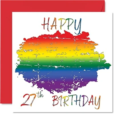 Image of LGBT 27th Birthday Cards for Partner Happy Twenty Seventh Card from Girlfriend Boyfriend, 145mm x Gay Pride Gifts Greeting