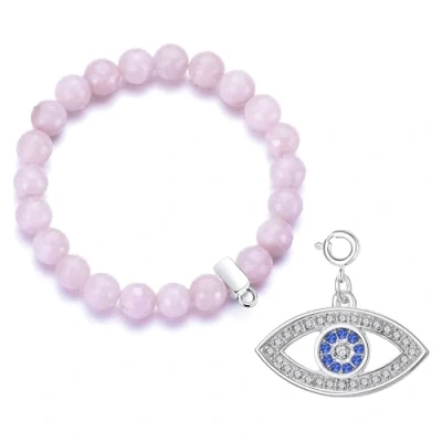 Image of Philip Jones Faceted Rose Quartz Gemstone Bracelet with Evil Eye Charm Created Zircondia® Crystals