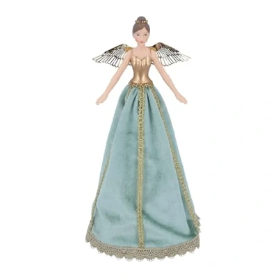 Image of Gisela Graham Green and Gold Fabric &amp; Resin Rococo Tree Top Fairy (28cm)