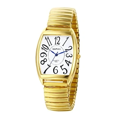 Image of JewelryWe Mens Big Dial Easy Reader Quartz Watch, Gold/Silver Tone Elastic Band Wristwatch, for Xmas