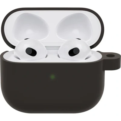 Image of OtterBox Soft Touch Headphone Case for AirPods (3rd gen), Shockproof, Drop proof, Ultra Slim, Scratch and Scuff Protective Apple AirPods, Includes Carabiner, Black