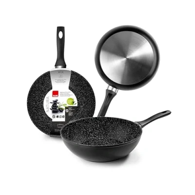 Image of IBILI Natura Wok, 30 cm, Aluminium, Stone Style Non Stick Coating, Suitable for Induction Hobs