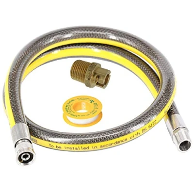 Image of SPARES2GO Universal Oven Cooker Gas Supply Hose, PTFE Pipe Tape &amp; Micro Connector (4ft 1/2 inch, Bayonet, BS EN14800 CE)