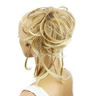 Image of CAISHA XXL Scrunchie Messy Bun Hairpiece Braided Updo Slightly Wavy Voluminous Blond Mix G11D