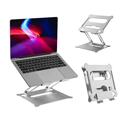 Image of Properav Silver Aluminum Laptop Notebook Stand Holder, Height Adjustable Riser for laptops inc MacBook Air/Pro, Dell, HP, ASUS, Google, Lenovo, Acer, Chromebook, Microsoft Surface etc