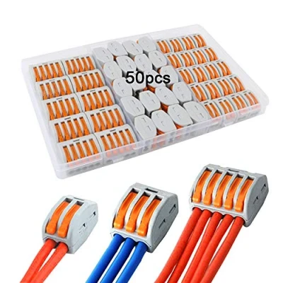 Image of QitinDasen 50Pcs Premium Lever Nut Wire Connectors, Conductor Compact Connector, Quick Splice Cable Clamp Terminal Block Spring Connector (PCT 212/213/215)
