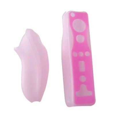Image of OSTENT Soft Silicon Cover Case Skin Pouch for Nintendo Wii Remote Nunchuk Controller Color Pink