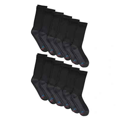 Image of Hanes Men&#039;s X Temp Cushioned Crew Socks (Pack of 12 Pairs) Casual, Black