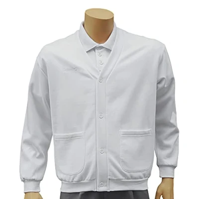 Image of Cathedral Mens White Bowlers Bowling Jersey Fleece Button Up Cardigan Brushed Back Sweatshirt Fabric Soft And Warming For Indoor Outdoor Lawn Flat Green Bowls (XX Large)