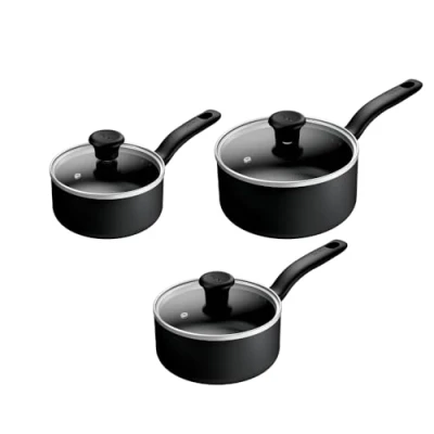 Image of Tefal Titanium Essential Set 3 pcs, saucepans 16/18/20 cm + Lids, High Performance Non Stick Coating, Metal Spatula Safe, All Hobs excluding Induction, B941S344