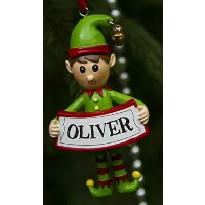 Image of Boxer Gifts Oliver Elf Christmas Tree Decoration Xmas Bauble Ornament Gift One for The Whole Family, Ceramic, Multi Colour, 8 x 4.5 2 cm