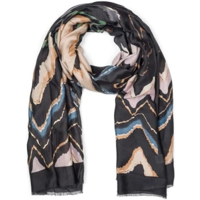 Image of styleBREAKER women&#039;s scarf with colorful zigzag pattern and metallic accents, multicolored stole 01016221, Colour:Black Beige
