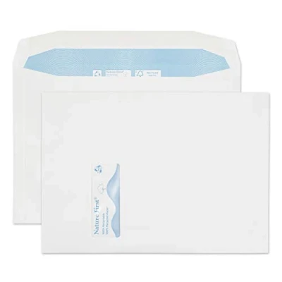 Image of Blake Purely Environmental C4 324 x 229 mm 100 gsm Nature First Recycled Mailer Gummed Window Envelopes (RN050) White Pack of 250