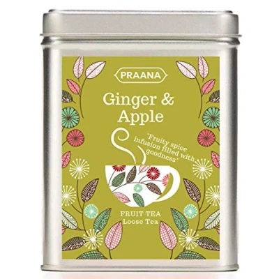 Image of PRAANA TEA Ginger and Apple Fruit Infusion, Gift Tin, 100 g