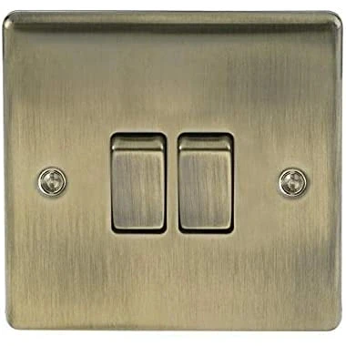 Image of 2 x Double Light Switch, Antique Brass, Way, 10AX, 1.0 cm*2.0 cm