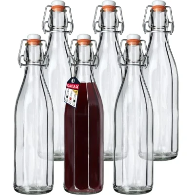 Image of KADAX Flip Top Bottle, Glass Flask with Rubber Cork, Beer Container, Fermentation Swing for Kombucha, Water, Carbonated Drinks (750ml, pack of 6)