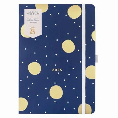 Image of Busy B 2025 Diary Day A Page Planner for Students, Professionals &amp; Teachers A5 Navy Daily with Gold Foil, Elastic Band Ribbon Marker Compact Organizer Desk or Handbag (Jan Dec)