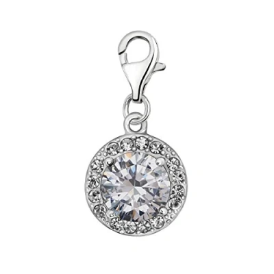Image of Quiges Crystal White Round Cubic Zirconia Clip On Charm Pendant Silver Plated Women&#039;s Jewellery