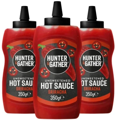 Image of Hunter &amp; Gather Unsweetened Hot Sauce 3 x 350g Sriracha Keto, Paleo, Low Carb Vegan Friendly Free from Added Sugar Sweeteners