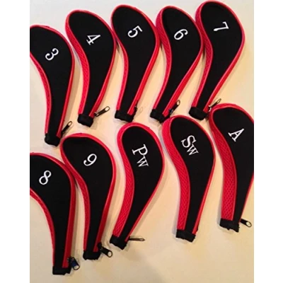 Image of JL Golf 10 Neoprene Club Headcovers Head Cover Iron Protect Set red black