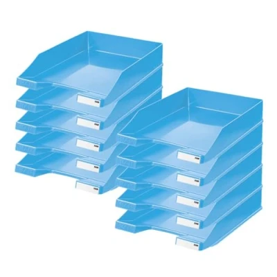 Image of Han Classic Letter Tray, Pack of 10, Modern and Stackable Shelf in Fresh Design up to DIN A4/C4 Format, 1027 X 54, Light Blue