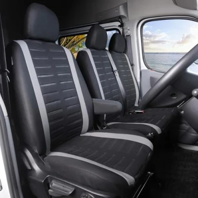 Image of TOYOUN Van seat Covers 3D Stripe Print Universal Fit Most Vans Trucks Lorry Front Single &amp; Double Car for Driver and Passenger 2+1 Covers, Grey