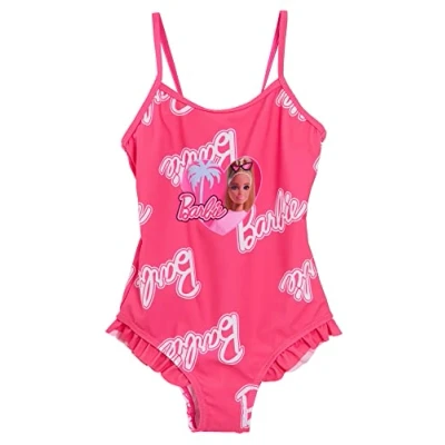 Image of Barbie Girls Swimming Costume Kids Pink One Piece Swimsuit Beach Pool Swimwear