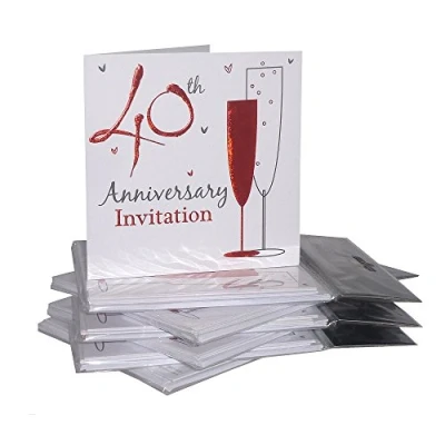 Image of Multi Pack 36 Ruby 40th Wedding Anniversary Party Card Invitations &amp; Envelopes