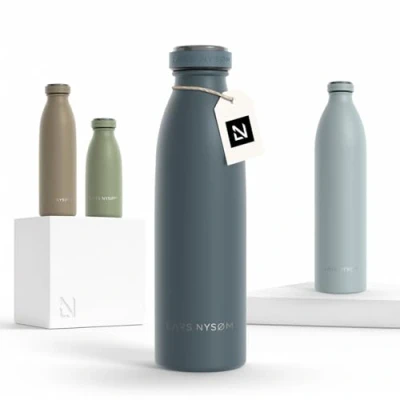 Image of LARS NYSØM Stainless Steel Insulated Water Bottle 12oz 17oz 25oz 34oz 51oz Thermo Flask for Hot and Cold Beverages Leakproof Drinking (Stone Blue, 500ml)