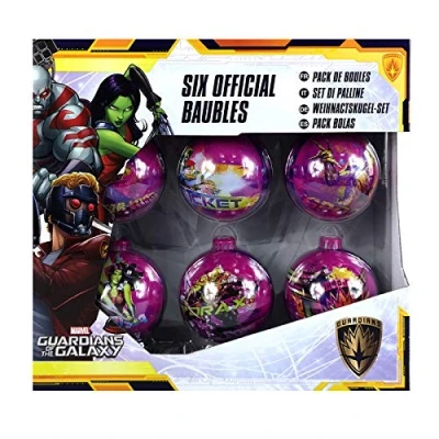 Image of 1 x Guardians of The Galaxy 6PC Christmas Tree Tin Baubles Decoration Pack 7.5cm Featuring 6 Different Designs.