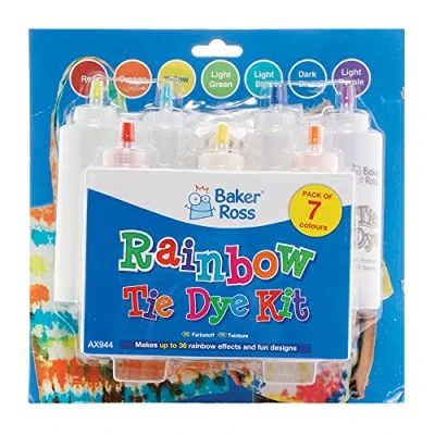 Image of Baker Ross AX944 Rainbow Tie Dye Kit Pack of 7, Make Your Own Dye, Children Arts and Crafts Projects, Creative Activities for Kids