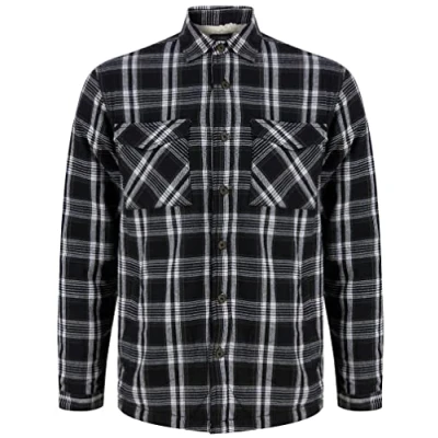 Image of Tokyo Laundry Men&#039;s Torino Thick Fleece Lined Checked Flannel Work Shirt Jet Black Check XL