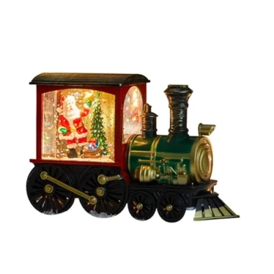 Image of Christmas Snow Globe Lantern Train Lighted Swirling Glitter Santa Claus Ornament for Home Decoration