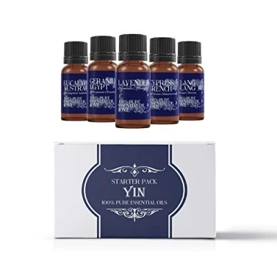 Image of Mystic Moments Yin Essential Oil Gift Starter Pack 5x10ml Eucalyptus Australiana, Geranium Egypt, Lavender, Cypress French, Ylang 3rd Perfect as a