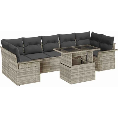 Image of vidaXL 8 Piece Garden Sofa Set with Cushions Light Grey Poly Rattan