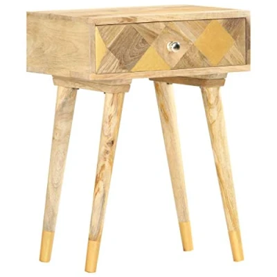 Image of vidaXL Solid Mango Wood Nightstand Rustic Bedside Cabinet with Extra Storage Drawer, Polished and Lacquered Brown, 43 x 30 58 cm