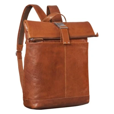 Image of STILORD &#039;Hudson&#039; Leather Roll Top Backpack Large Cycling Daypack for 13.3&#039; Laptops Ideal as Travel Messenger Rucksack Genuine Leather, Colour:maraska Brown