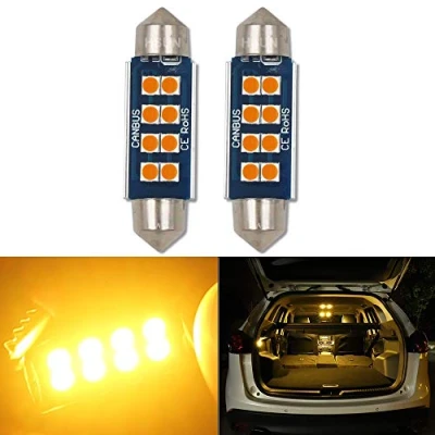 Image of HSUN 42MM Festoon C5W LED Bulb,12V 14V 569 578 212 2 2112 2122 214 Canbus Error Free with 8LED SMD3030 Chip for Interior Dome Map Light and more,2 Pack,Amber/Orange