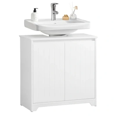 Image of SoBuy BZR108 II W, Under Sink Cabinet Bathroom Vanity Unit Storage with 2 Doors, Suitable for Pedestal Sinks