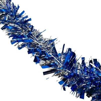 Image of HSD Christmas Tinsel Garland 2M (6.5ft) Xmas Metallic Chunky Fine Sparkle Shiny Tree Party Decorations (Chunky Blue Silver)