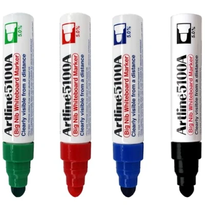Image of Artline Big nib Whiteboard Marker EK 5100A/4W Extra Thick 5.0mm Bullet Tip Assorted 4 Pack Pens for school and office supplies