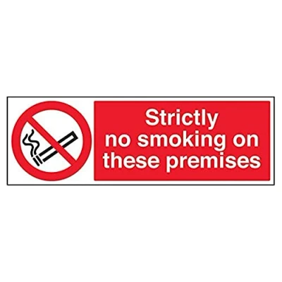 Image of V Safety Strictly No Smoking On These Premises Prohibition Sign 600mm x 200mm 1mm Rigid Plastic