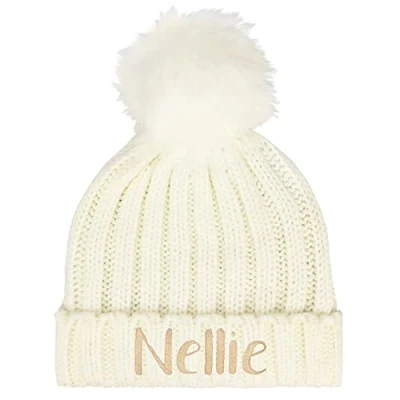 Image of TeddyT&#039;s Personalised Girls Soft Bobble Hat with Pom (2 4 Years) (Navy)