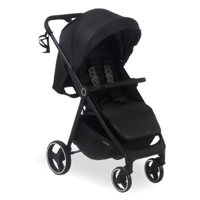 Image of My Babiie MB160 Pushchair from Birth to 4 Years (22kg), Wheel Suspension, Large Basket, XL Canopy, Foldable, Compact, Stroller with Footmuff, Cup Holder, Rain Cover Black Leopard