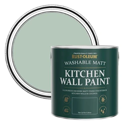 Image of Rust Oleum Green Washable Kitchen Wall Paint in Matt Finish Leaplish 2.5L