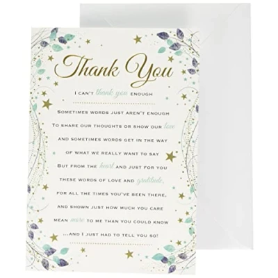 Image of Piccadilly Greetings Regal Publishing Heartfelt Wishes Sentimental Thank You Card 9 x 6 inches C80701