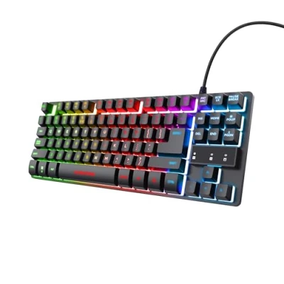 Image of Trust Gaming GXT 833 Thado Metal Keyboard with Multicolour LED Illumination, Italian QWERTY Layout, TKL Compact Design (20% Smaller), Anti Ghosting, USB Plug &amp; Play, PC/Computer