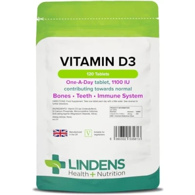 Image of Lindens Vitamin D3 1000IU 120 Tablets Immune System, Bones, Teeth, UK Manufacturer Support (4 Months Supply) Suitable for Vegetarians Letterbox Friendly