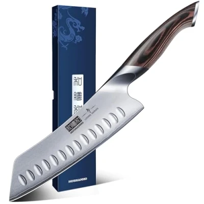 Image of HOSHANHO 7 Inch Japanese Chef Knife, Ultra Sharp High Carbon Stainless Steel AUS 10 Kitchen Professional Santoku Knives with Ergonomic Pakkawood Handle